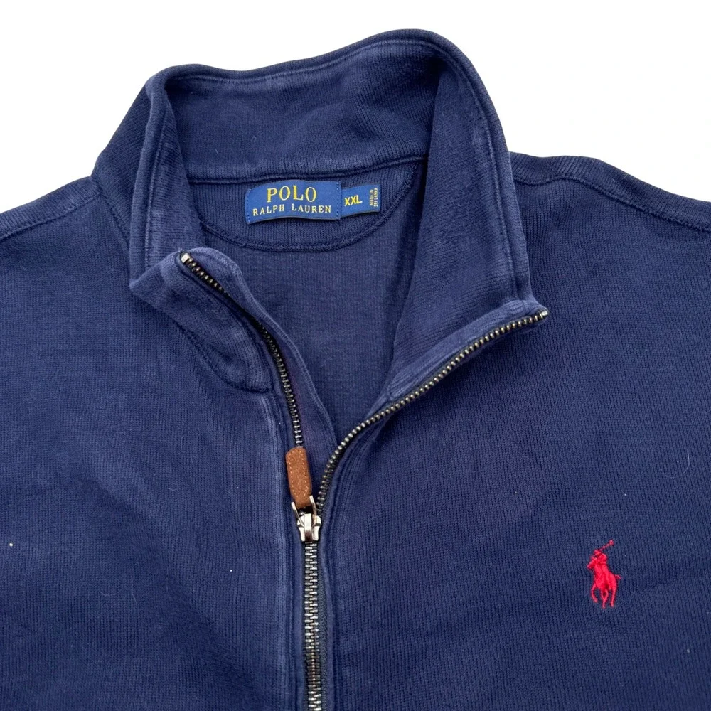Polo Ralph Lauren Vest Mens XXL Navy Blue Full Zip Cotton‎ Knit Red Pony Logo
